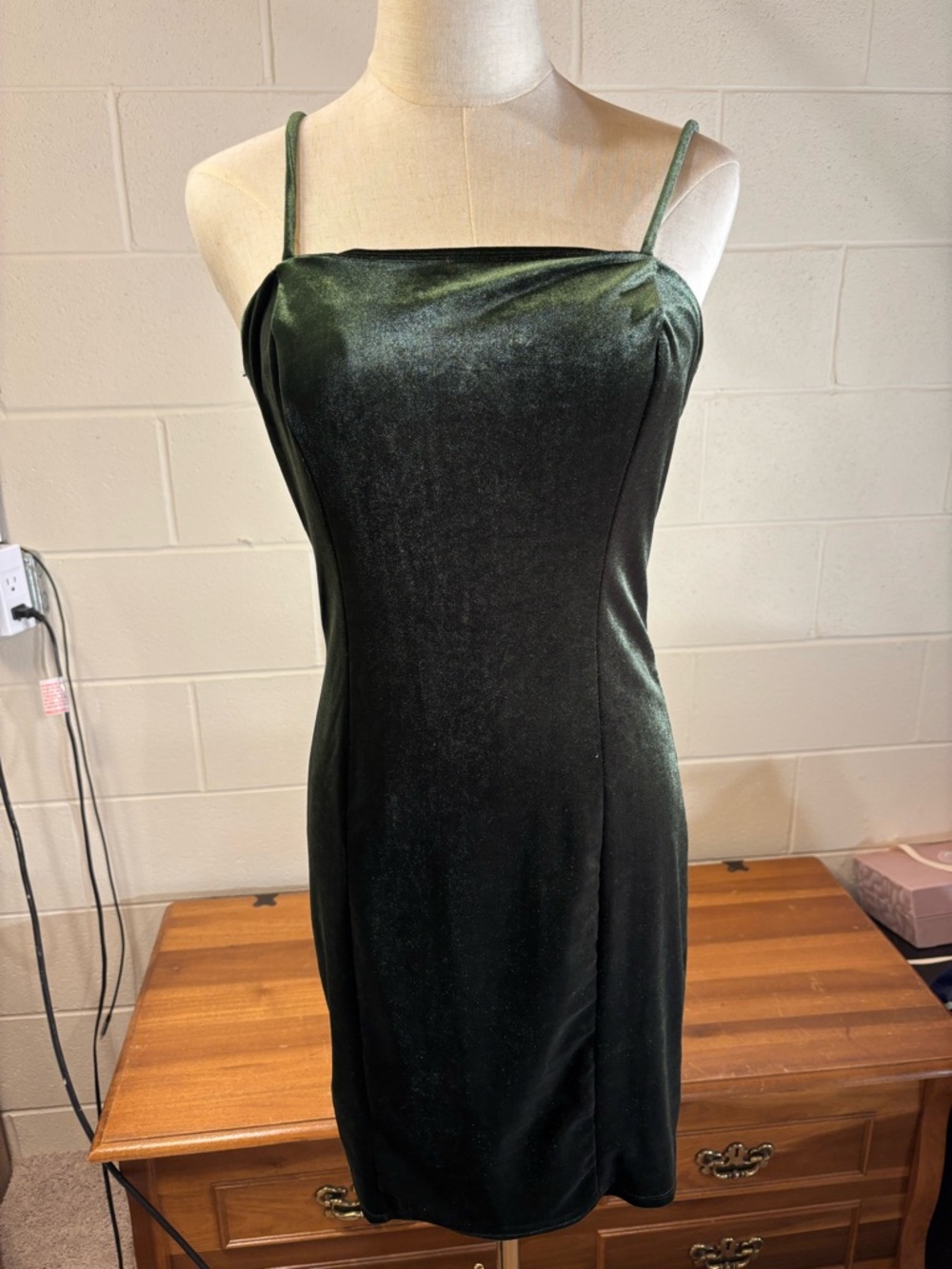 Forever 21 Dark Green Velvet Slip Dress with Spaghetti Straps